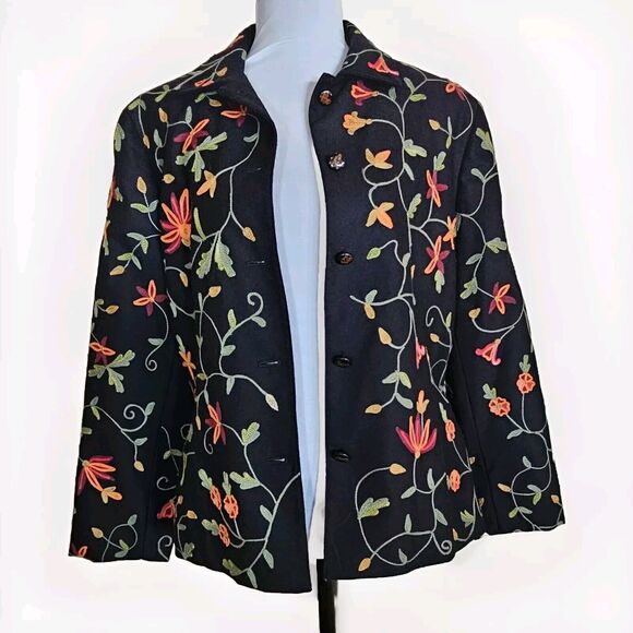 VTG Noviello Bloom Wool Embroidered Jacket W/belt Size 12 - Picture 8 of 16